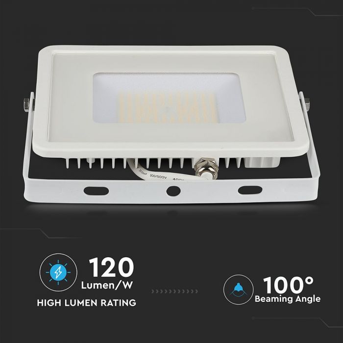 50W LED Floodlight SMD SAMSUNG Chip Slim White Body 6400K 120 lm/Watt