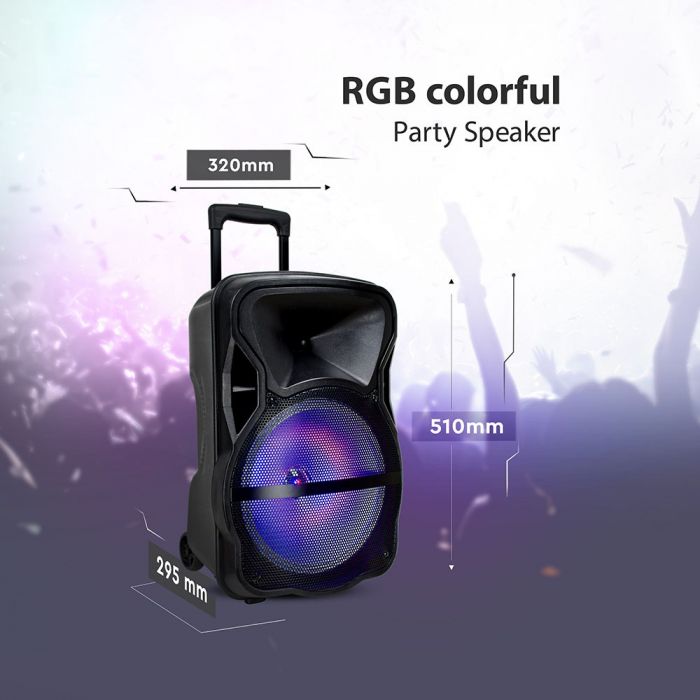 Rechargeable 12-inch Trolley 35W SPEAKER with One Wired Microphone/RF CONTROL/FM/USB/MICRO SD/RGB
