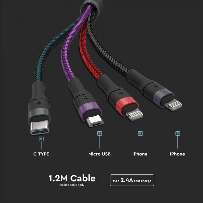 4IN1 CHARGING CABLE 1200mm 2.4A Max