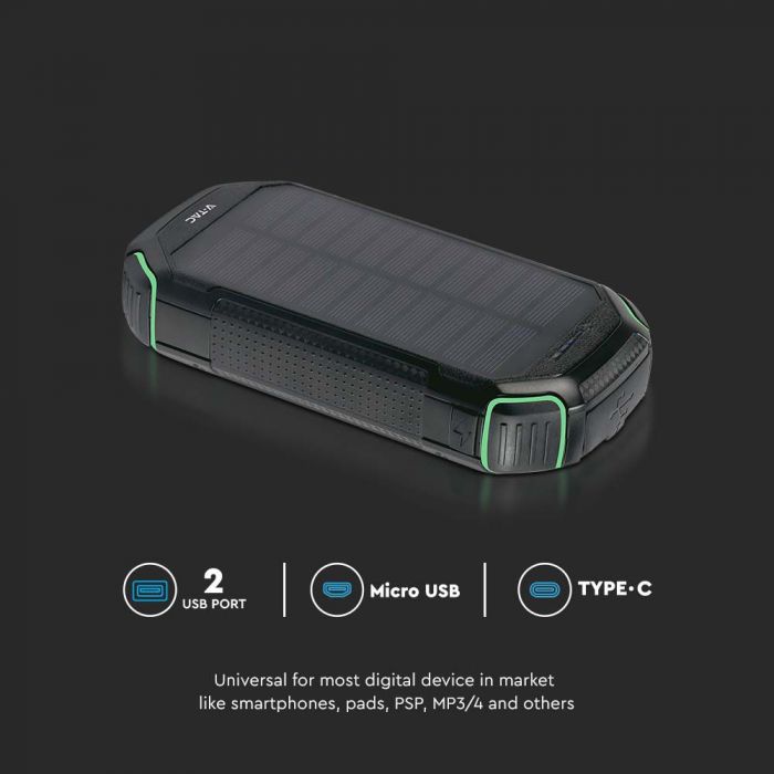 POWER BANK SOLAR WIRELESS CHARGER 30000mAh 2xUSB OUTPUT TYPE C BLACK