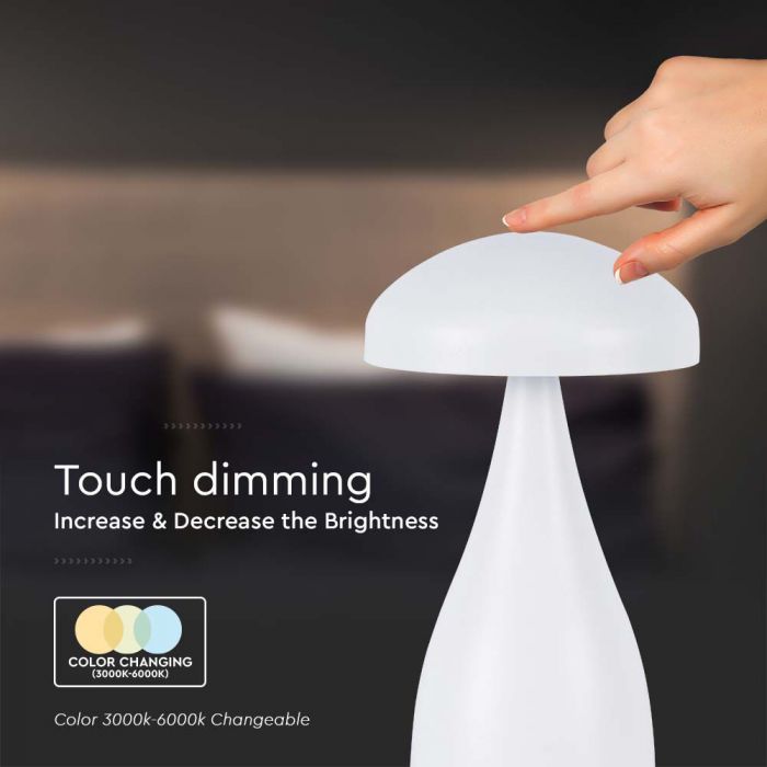 LED TABLE LAMP1800mAH BATTERY 1W 3IN1 55lm 120x220mm WHITE TOUCH DIMMING
