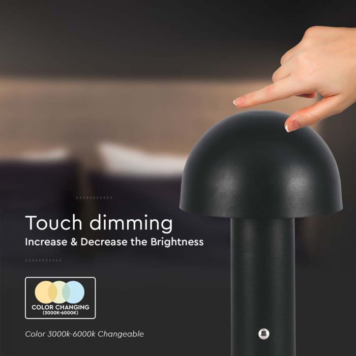 LED TABLE LAMP1800mAH BATTERY 3W 3IN1 200lm 150x250mm BLACK TOUCH DIMMING