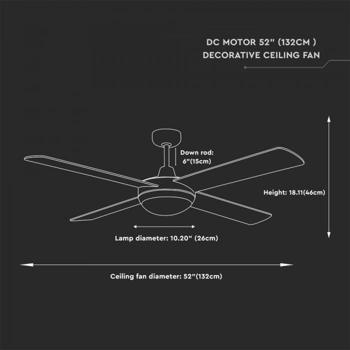 LED CEILING FAN WITH RF CONTROL/4 MDF BLADES/DC MOTOR 2XE27 52"(132CM) 5 SPEED
