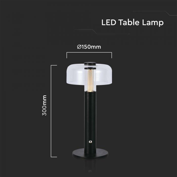 LED TABLE LAMP 1800mAH BATTERY 1W WW 100lm 150x300 BLACK TOUCH DIMMING