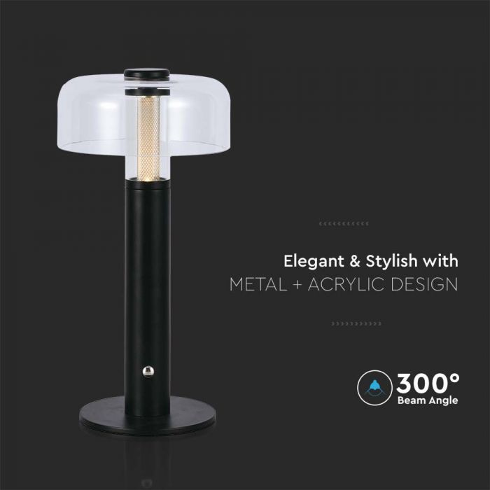 LED TABLE LAMP 1800mAH BATTERY 1W WW 100lm 150x300 BLACK TOUCH DIMMING