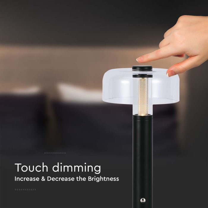 LED TABLE LAMP 1800mAH BATTERY 1W WW 100lm 150x300 BLACK TOUCH DIMMING