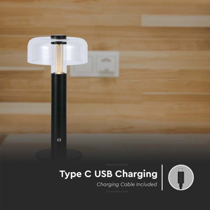 LED TABLE LAMP 1800mAH BATTERY 1W WW 100lm 150x300 BLACK TOUCH DIMMING