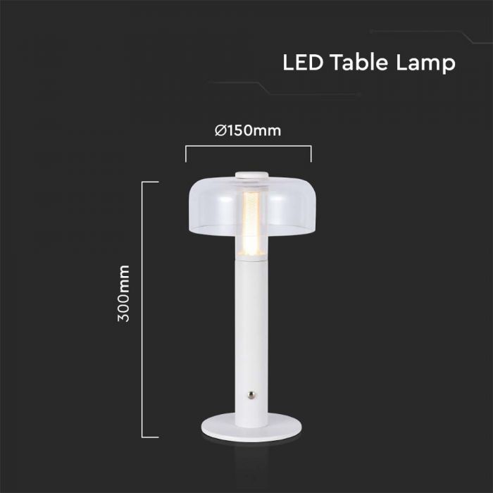 LED TABLE LAMP 1800mAH BATTERY 1W WW 100lm 150x300 WHITE TOUCH DIMMING