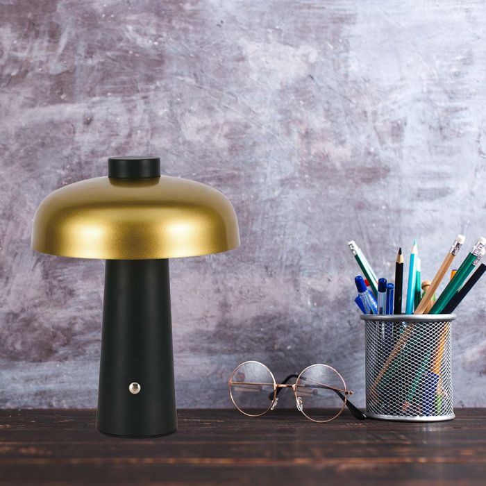 LED TABLE LAMP1800mAH BATTERY 3W 3IN1 200lm 300x390 GOLD+BLACK TOUCH DIMMING