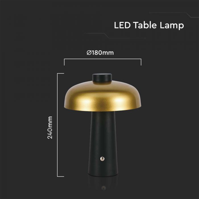 LED TABLE LAMP-1800mAH BATTERY D:300x390 3IN1 GOLD+BLACK BODY