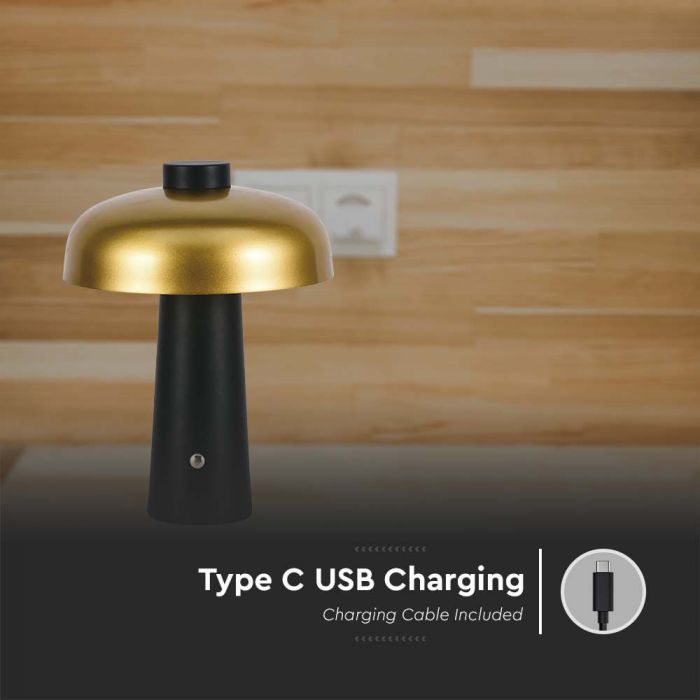 LED TABLE LAMP1800mAH BATTERY 3W 3IN1 200lm 300x390 GOLD+BLACK TOUCH DIMMING