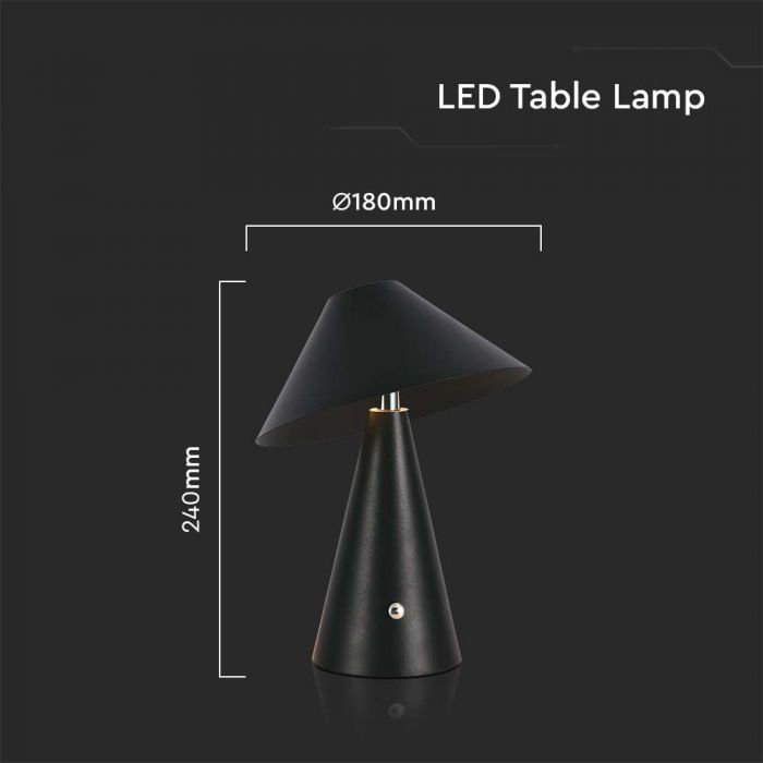 LED TABLE LAMP 1800mAH BATTERY D:180x240 3IN1 BLACK BODY