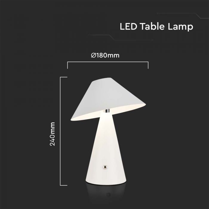 LED TABLE LAMP 1800mAH BATTERY D:180x240 3IN1 WHITE BODY