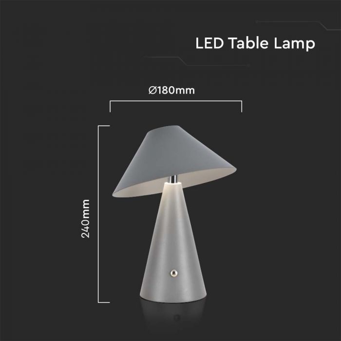 LED TABLE LAMP 1800mAH BATTERY D:180x240 3IN1 GREY BODY