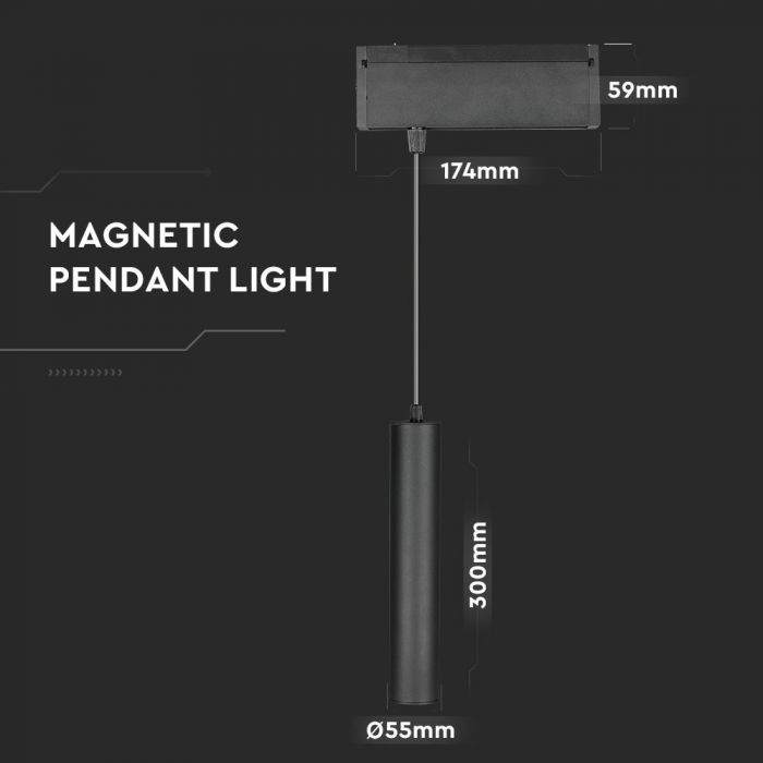 LED MAGNETIC LINEAR HANGING SUSPENSION LIGHT 15W 1000lm WW 36° 300X55 24V BLACK
