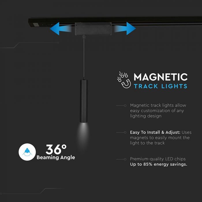 LED MAGNETIC LINEAR HANGING SUSPENSION LIGHT 15W 1000lm WW 36° 300X55 24V BLACK