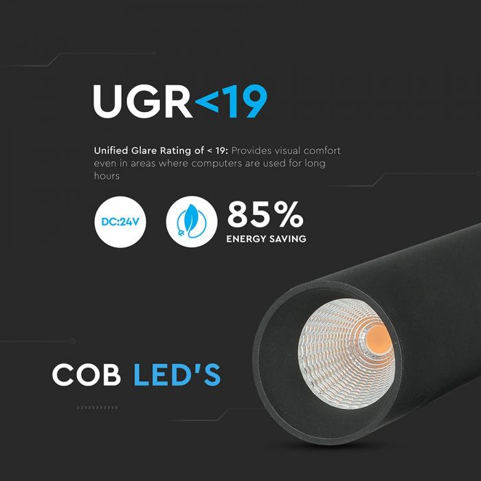 LED MAGNETIC LINEAR HANGING SUSPENSION LIGHT 15W 1000lm WW 36° 300X55 24V BLACK