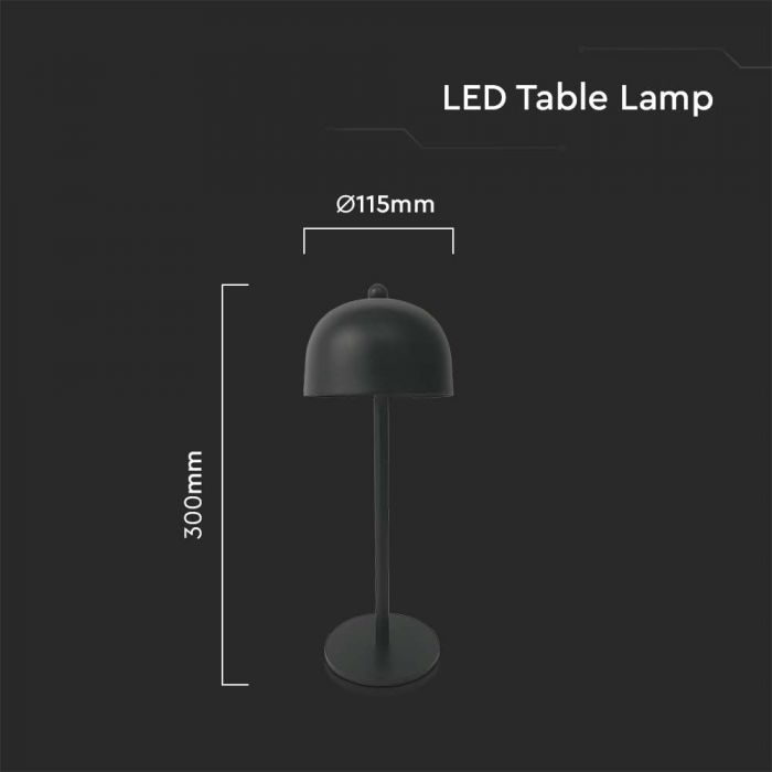 LED TABLE LAMP 1800mAH BATTERY D:115x300 3IN1 BLACK BODY