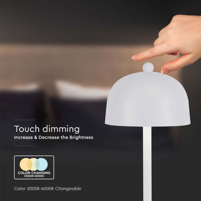 LED TABLE LAMP 1800mAH BATTERY D:115x300 3IN1 WHITE BODY
