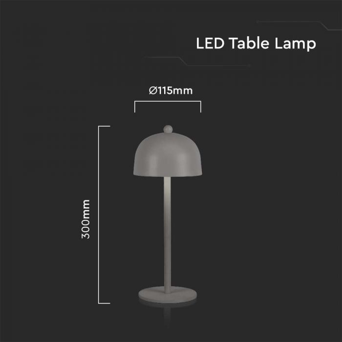 LED TABLE LAMP 1800mAH BATTERY D:115x300 3IN1 GREY BODY