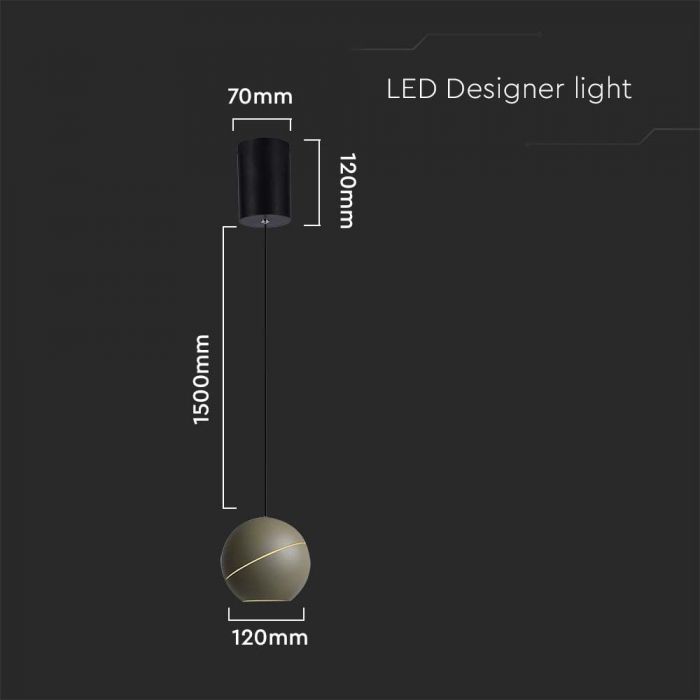 LED PENDANT LIGHT 8.5W WW 850lm 120° 120x1620mm CHAMPAGNE GOLD