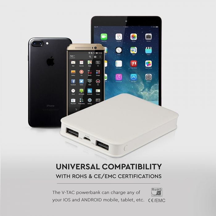 POWER BANK 5000mAh/18.5wh 2xUSB PORTS 5V WHITE