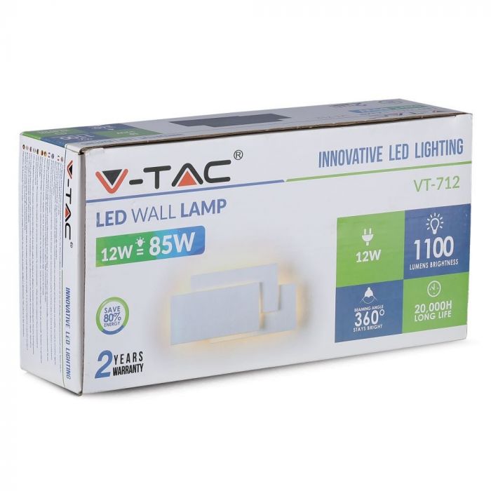 LED WALL LIGHT ALUMINIUM 12W DL 1100lm 360° 260X125X55 WHITE