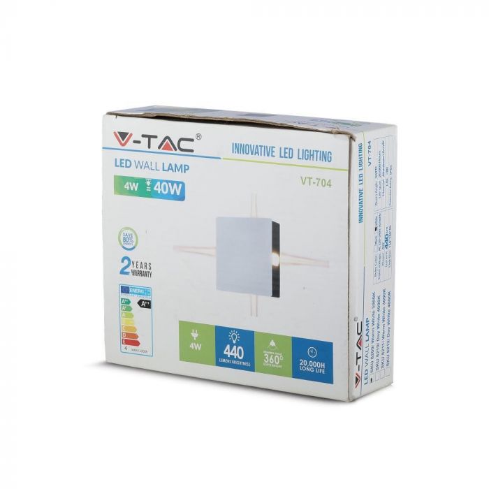 LED WALL LIGHT ALUMINIUM SQUARE 4W WW 440lm 360° 15X15X5 IP65 WHITE