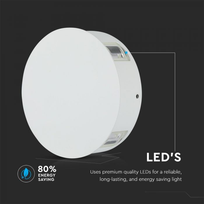 LED WALL LIGHT ALUMINIUM ROUND 4W DL 440lm 360° 15X5 IP65 WHITE
