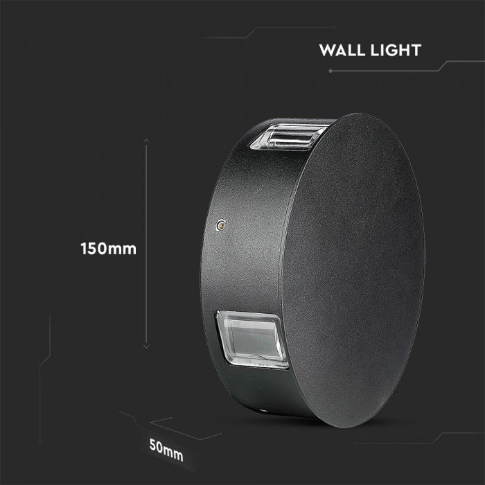 LED WALL LIGHT ALUMINIUM ROUND 4W DL 440lm 360° 15X5 IP65 BLACK