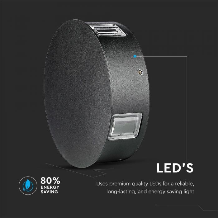 LED WALL LIGHT ALUMINIUM ROUND 4W DL 440lm 360° 15X5 IP65 BLACK