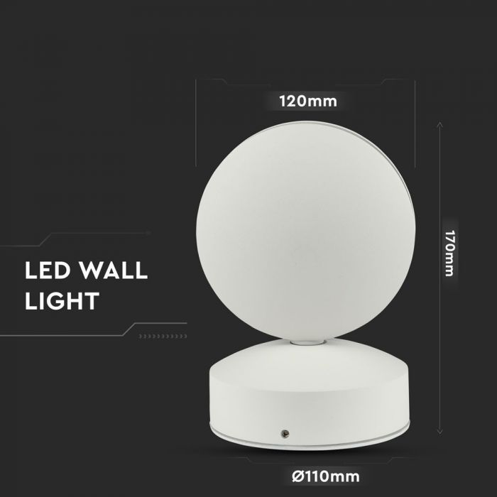 LED WALL LIGHT ALUMINIUM ROUND 7W WW 770lm 360° 11X12X17 IP65 WHITE