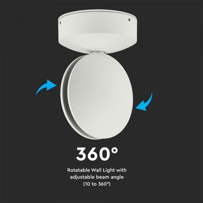 LED WALL LIGHT ALUMINIUM ROUND 7W WW 770lm 360° 11X12X17 IP65 WHITE