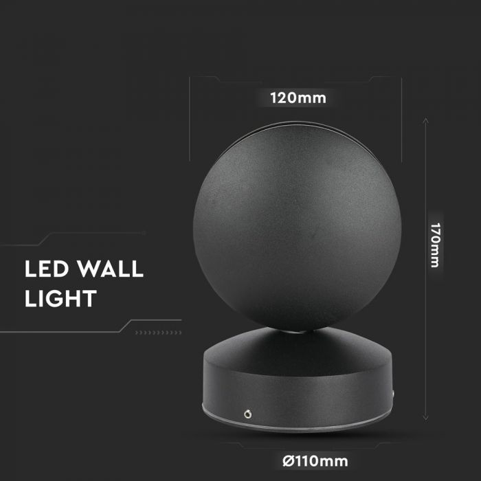 LED WALL LIGHT ALUMINIUM ROUND 7W WW 770lm 360° 11X12X17 IP65 BLACK