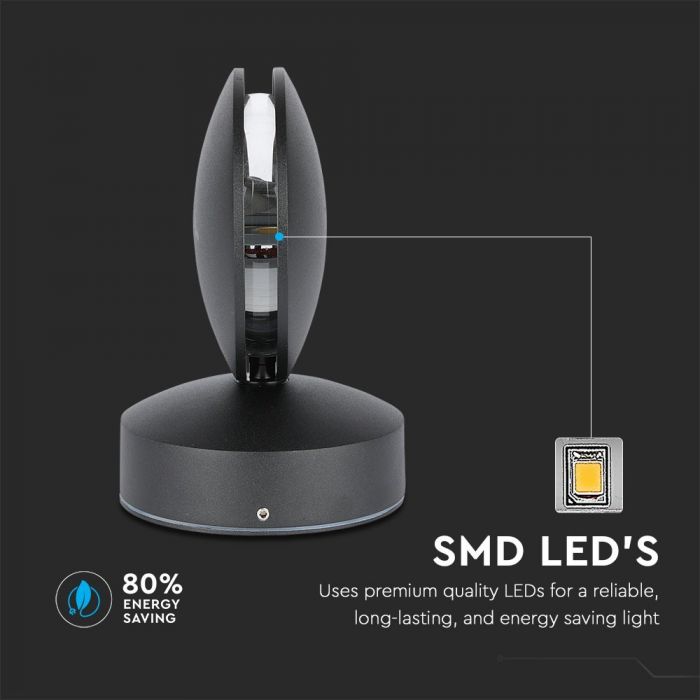 LED WALL LIGHT ALUMINIUM ROUND 7W WW 770lm 360° 11X12X17 IP65 BLACK