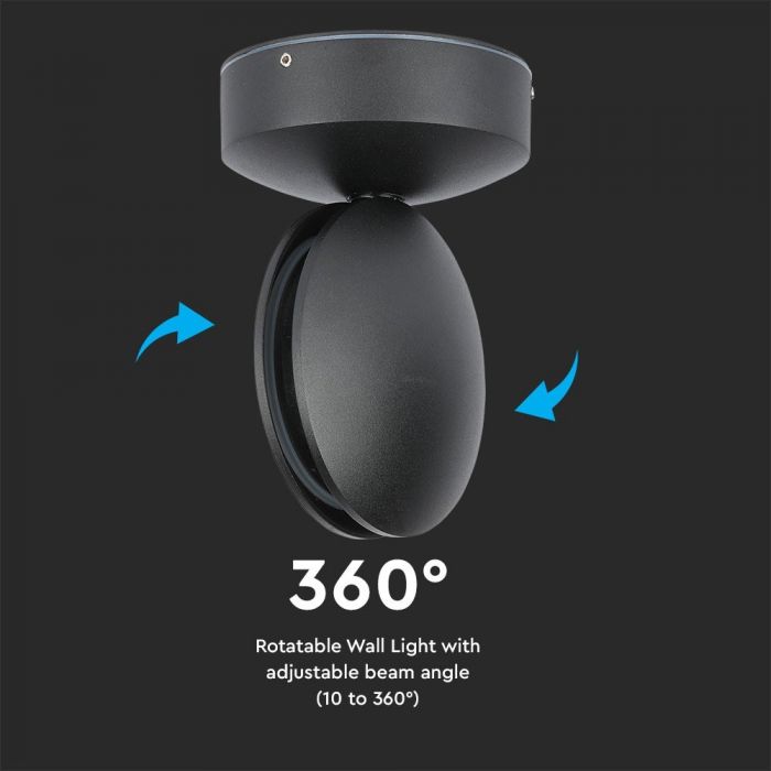 LED WALL LIGHT ALUMINIUM ROUND 7W WW 770lm 360° 11X12X17 IP65 BLACK