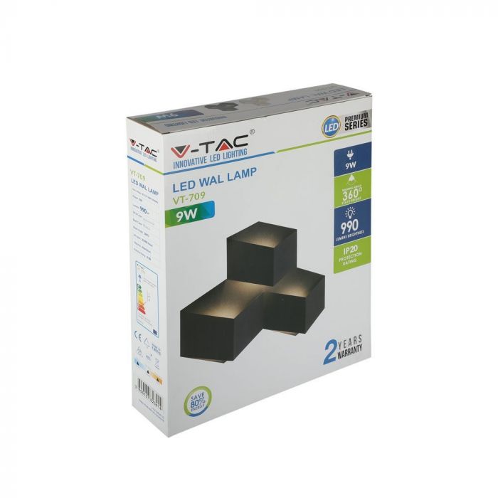 LED WALL LIGHT ALUMINIUM 9W DL 990lm 360° 44X33.5X7.5 BLACK