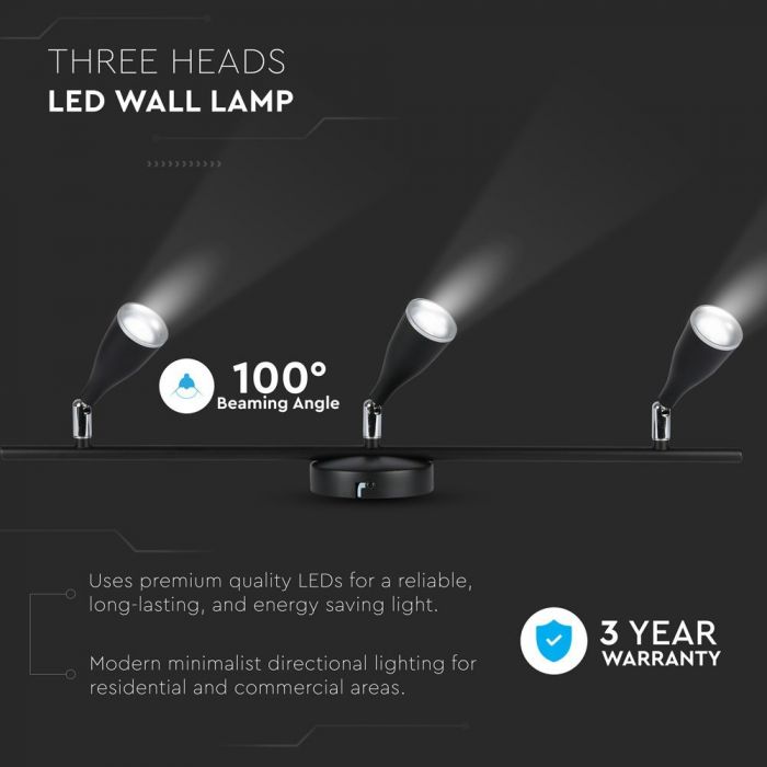 LED WALL LIGHT BLACK 13.5W WW 1080lm 100° 600X100X94 PLASTIC+METAL
