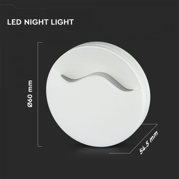 LED NIGHT LIGHT 0.5W DL 10lm 60X54.5 ROUND WHITE SAMSUNG CHIP