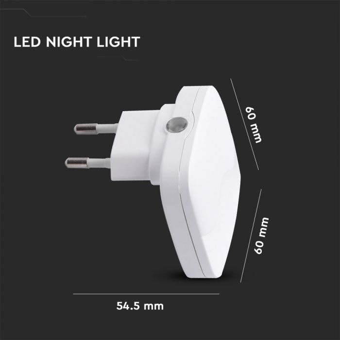 LED NIGHT LIGHT 0.5W WW 10lm 60X54.5 SQUARE WHITE SAMSUNG CHIP