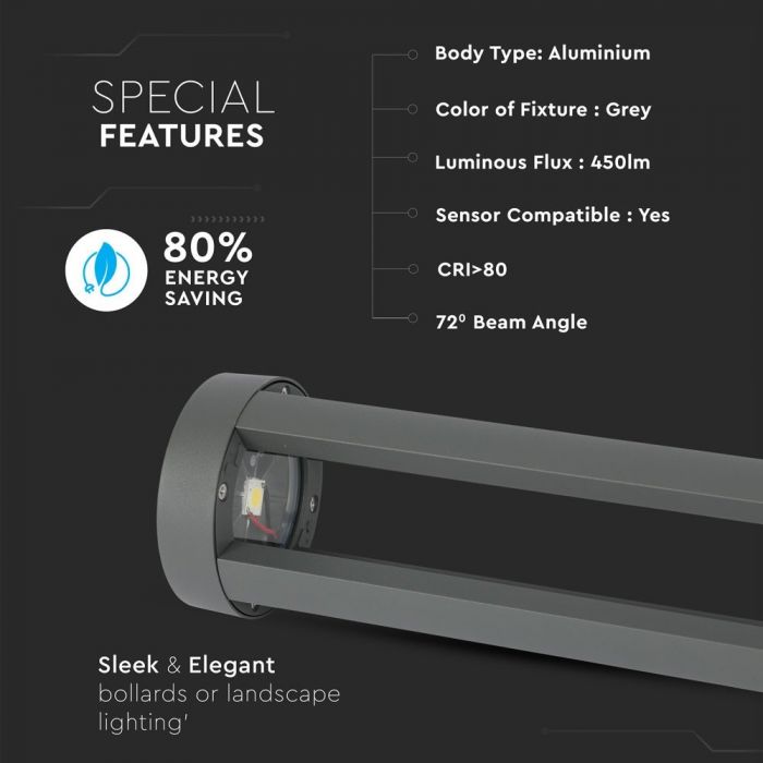 10W LED Garden Floor Light Grey Body 80cm 6400K