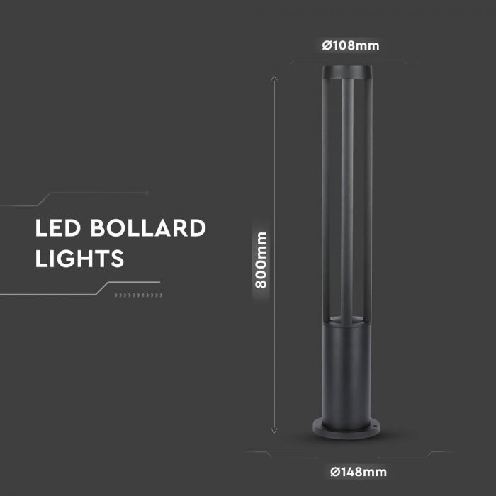 LED GARDEN LIGHT ALUMINIUM 10W 450lm DL 72° 108X800 IP65 BLACK