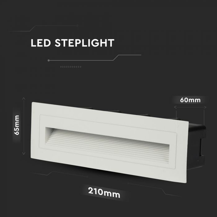 LED STEPLIGHT RECTANGLE 6W WW 120° 240lm WHITE 210X65X60 (195X46)