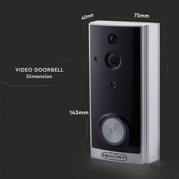 SMART VIDEO DOORBELL 2 WAY AUDIO 8-24V 75X40X143 ABS+PC BLACK+SILVER