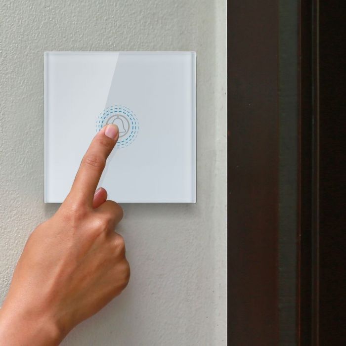 TOUCH DOORBELL SWITCH 1 GANG 1 WAY PC/GLASS 5-500W 10A IP20 WHITE