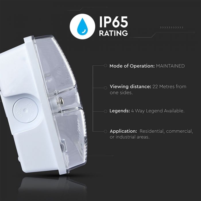 LED WALL/BULK HEAD EMERGENCY EXIT LIGHT 32 SMD 4W 190lm CW IP65 SAMSUNG CHIP