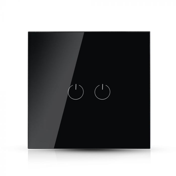 TOUCH SWITCH 2 GANG 1 WAY PC/GLASS 5-500W 10A IP20 BLACK