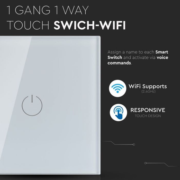 WIFI TOUCH SWITCH PC/GLASS COMAPATIBLE WITH Amazon Aleza & Google Home 2200W 10A IP40