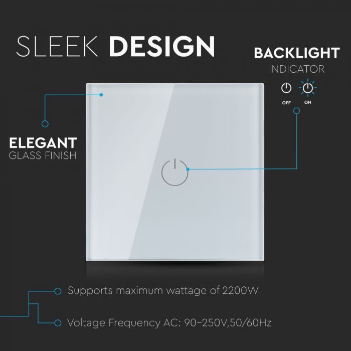 WIFI TOUCH SWITCH PC/GLASS COMAPATIBLE WITH Amazon Aleza & Google Home 2200W 10A IP40