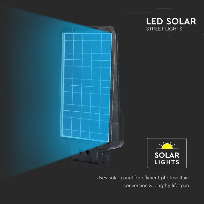 LED SOLAR STREET LIGHT WITH SENSOR 15W CW 1600lm 140° 413X232X58 IP65 BLACK